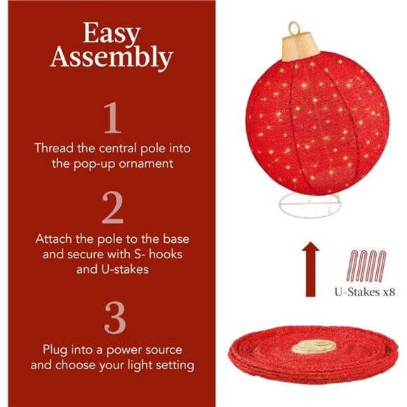 2pc Lighted Pop-Up Outdoor Christmas Ornament Set, Holiday Ball Decoration - Picture 5 of 7